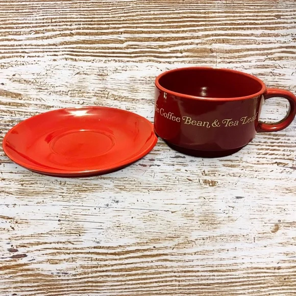 Burgundy Mug & Dish Set The Coffee Bean & Tea Leaf Cappuccino Cup Bistro - Picture 4 of 8